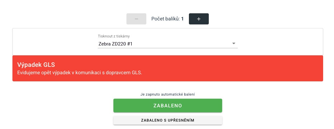 Figyelmeztetés a szállító szolgáltatásának kieséséről a megrendelés csomagolása során