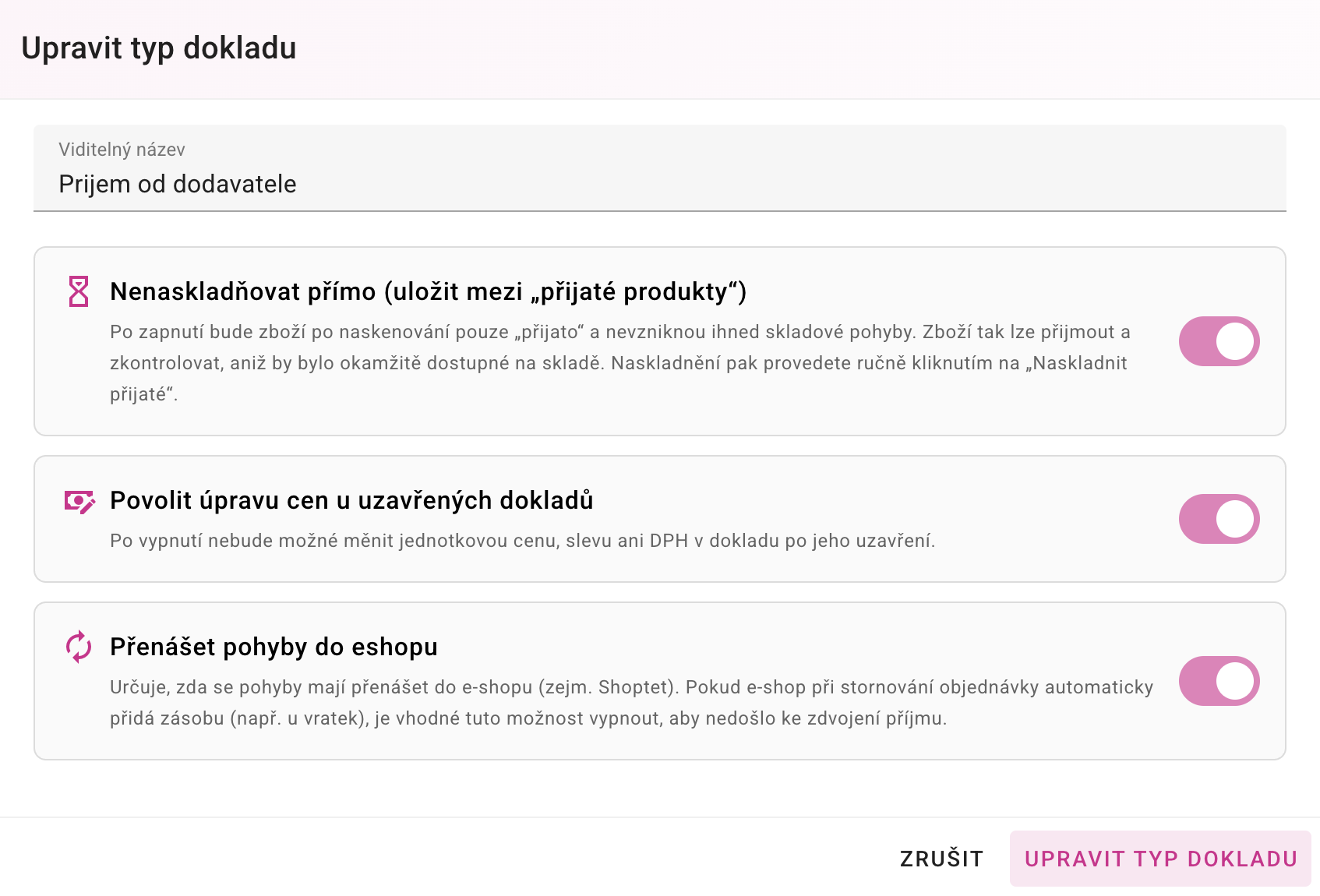 A már lezárt raktári bizonylatok árainak módosítására vonatkozó beállítások