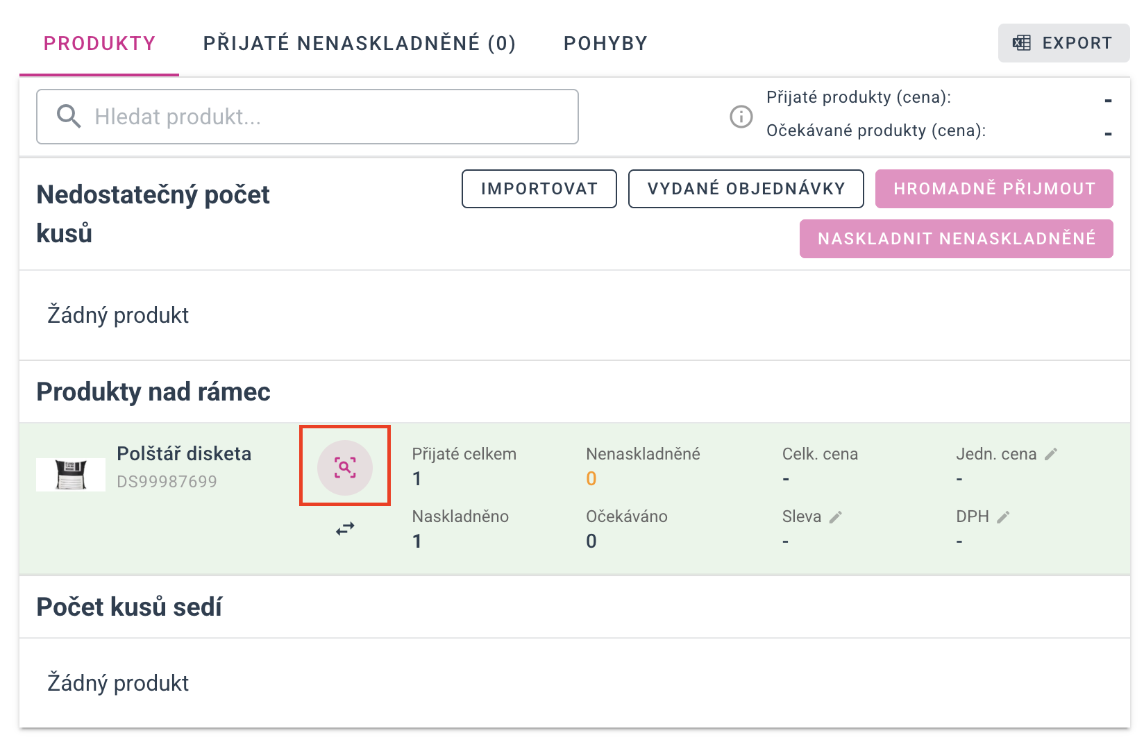 A termék beolvasása a raktári bizonylatban