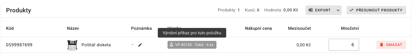 Gyártási megbízás létrehozása a kiadott megrendelés alapján