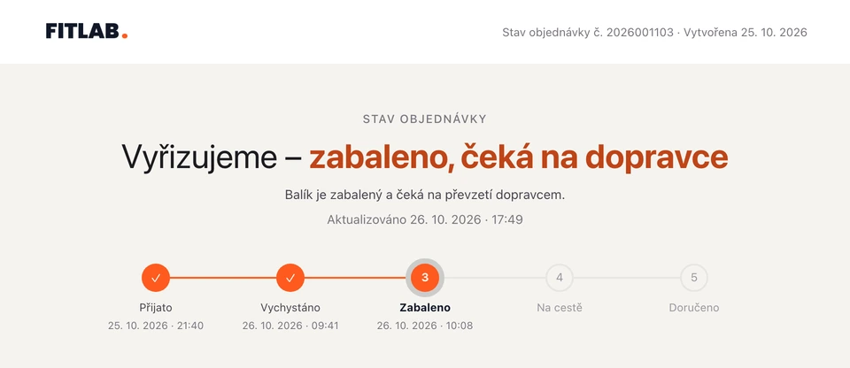 FitLab tracking stránka se světlým pozadím, logem a vlastními barvami