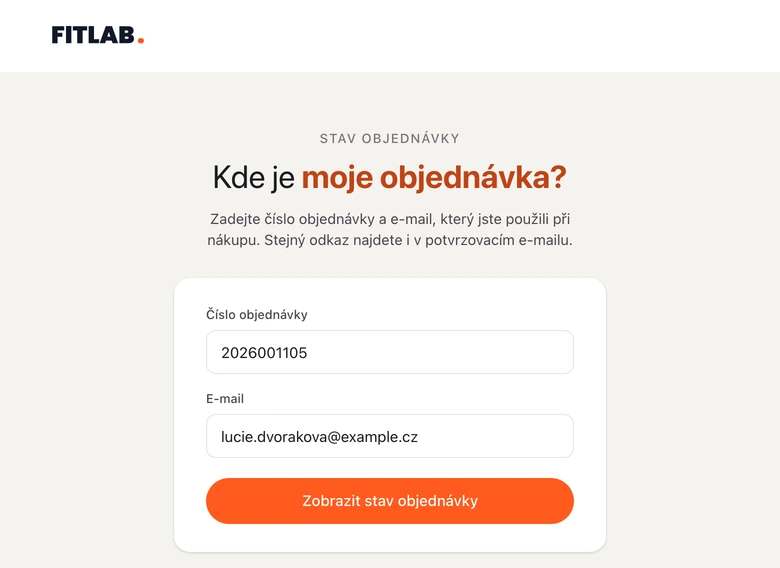 Vyhledávací formulář FitLab Kde je moje objednávka