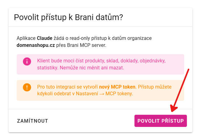 Claude olvasási jogosultságának megerősítése a kiválasztott szervezet adataihoz