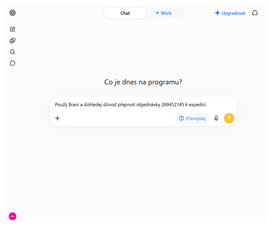Dotaz v ChatGPT na důvod přepnutí objednávky do expedice