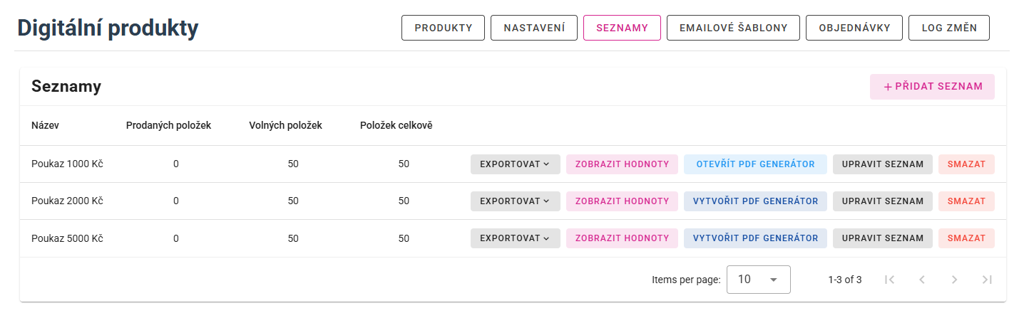 Listák – az akciós utalványok listáinak áttekintése.