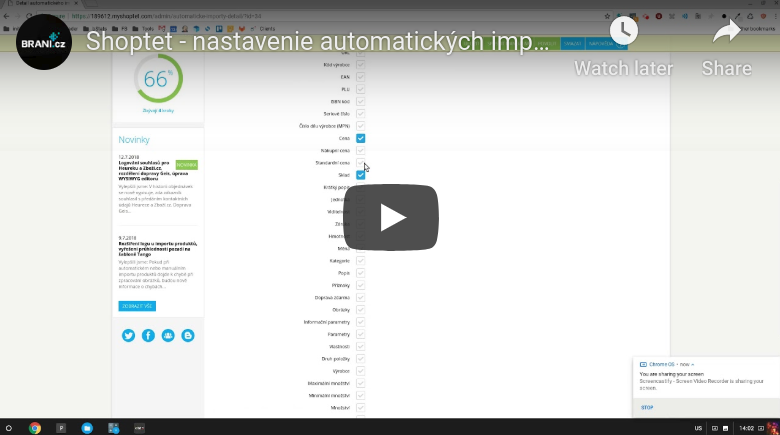 Shoptet automatikus import beállítások