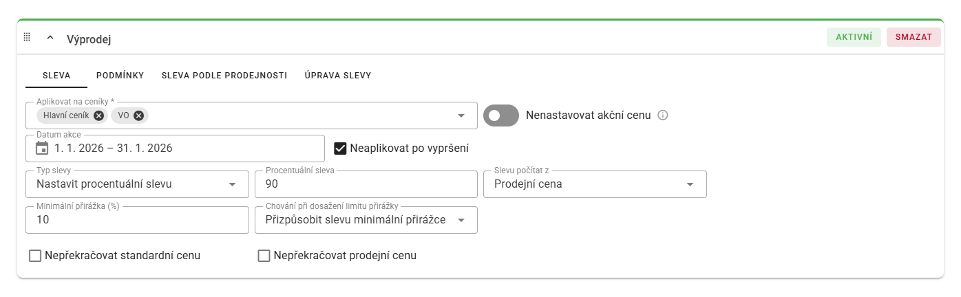 A százalékos kedvezmény, az árlisták, az érvényességi időtartamok és az akciós ár kiszámításának szabályainak beállítása.