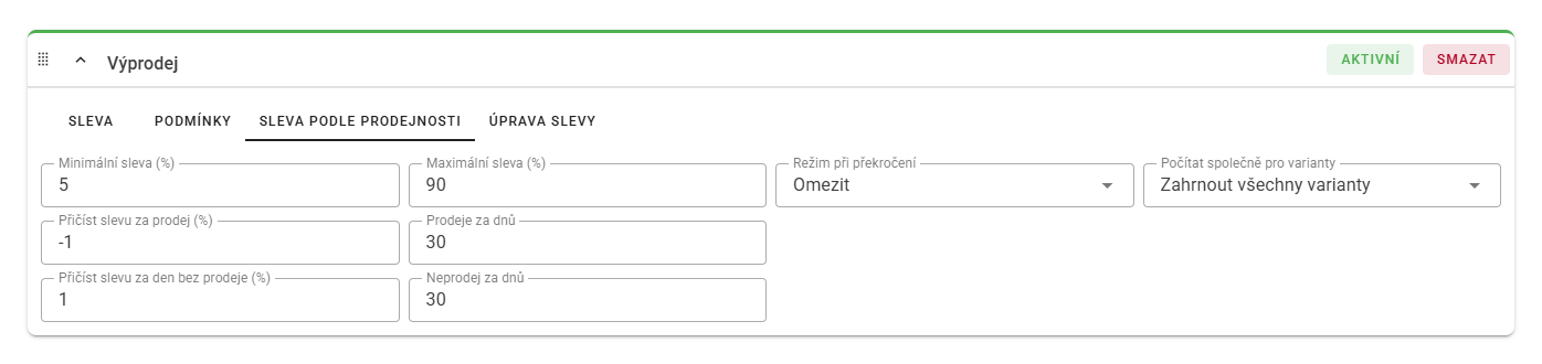 A dinamikus kedvezmény beállítása az eladások száma alapján, a minimális és maximális határértékek figyelembevételével.
